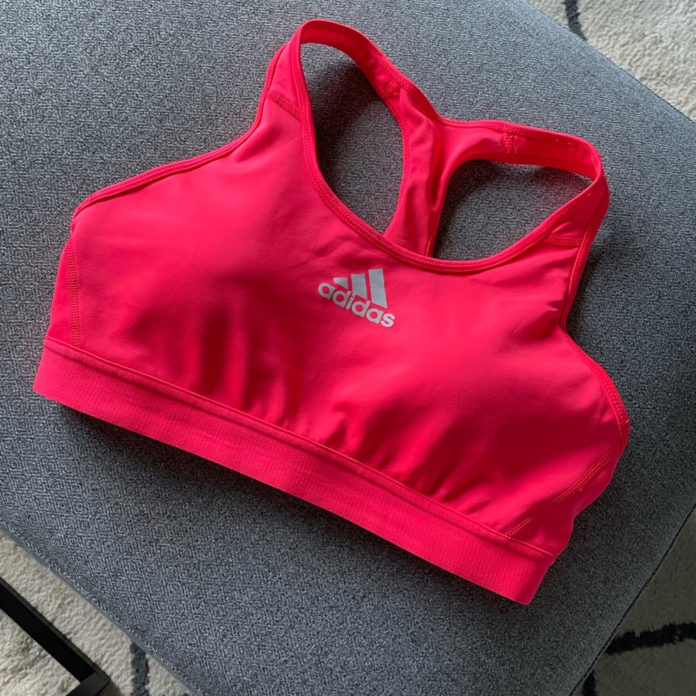 Hot pink adidas sports bra with removable cups